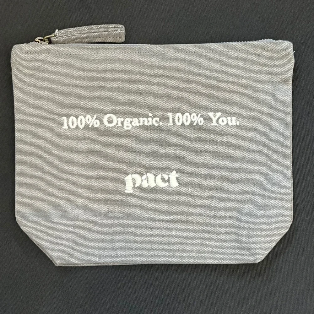 Pact Cosmetic Bag 100% Organic Cotton‎ Gray Zipper Pouch Organizer